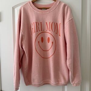 Girls Crewneck Sweatshirt - Pink with Orange Graphic